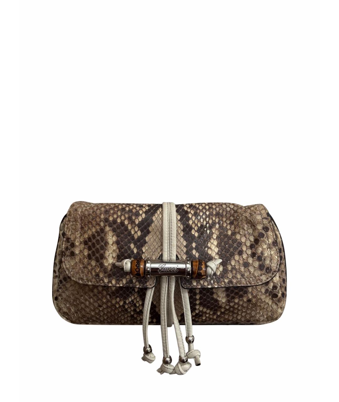 GUCCI Коричневая сумка через плечо из кожи питона, фото 1