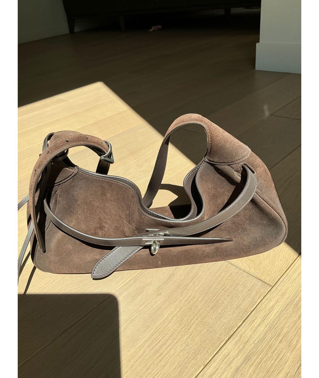 BALENCIAGA Коричневая замшевая сумка с короткими ручками, фото 4
