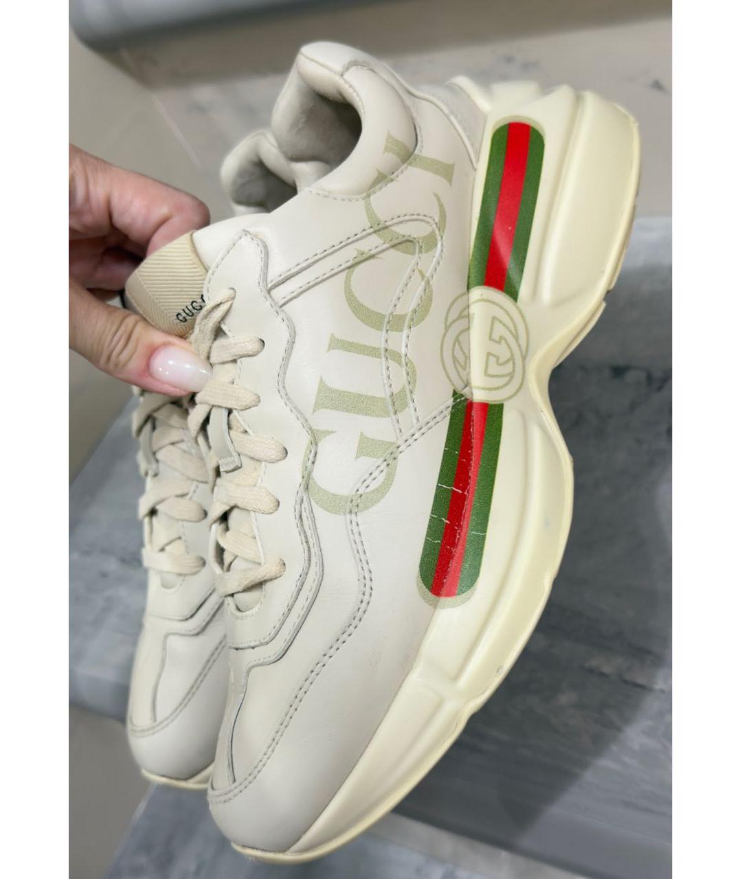 GUCCI Бежевые кожаные кроссовки, фото 5
