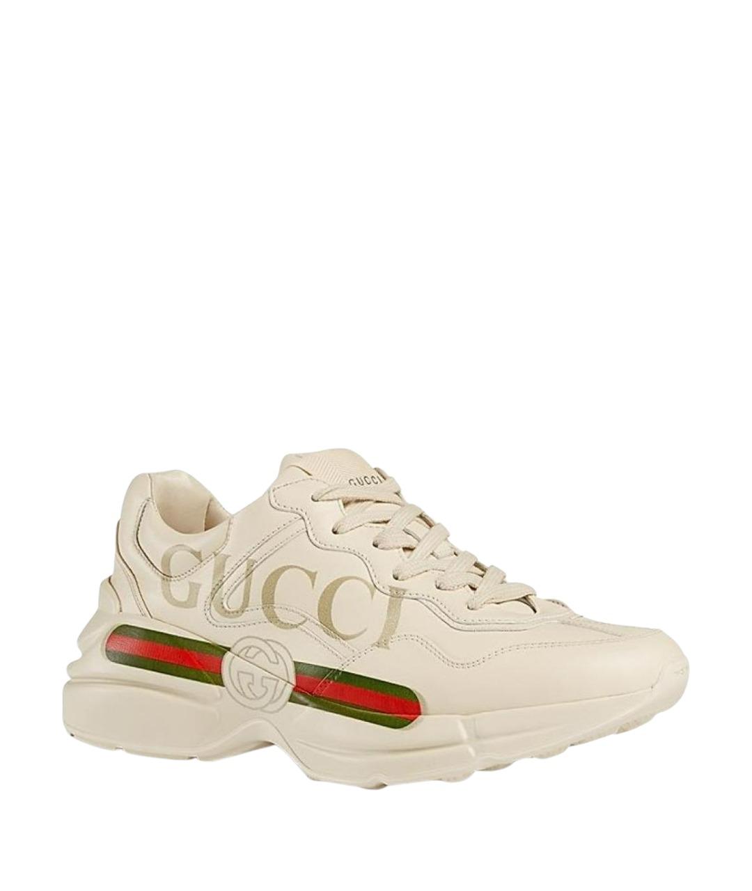 GUCCI Бежевые кожаные кроссовки, фото 1