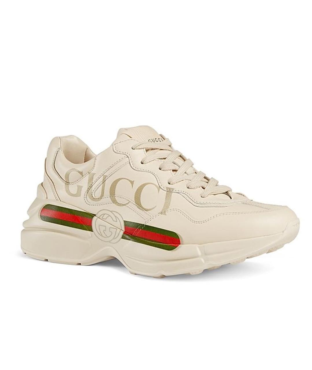 GUCCI Бежевые кожаные кроссовки, фото 9