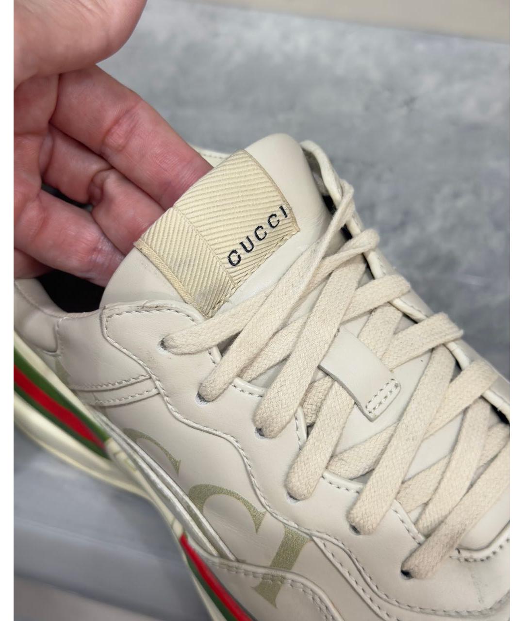 GUCCI Бежевые кожаные кроссовки, фото 7