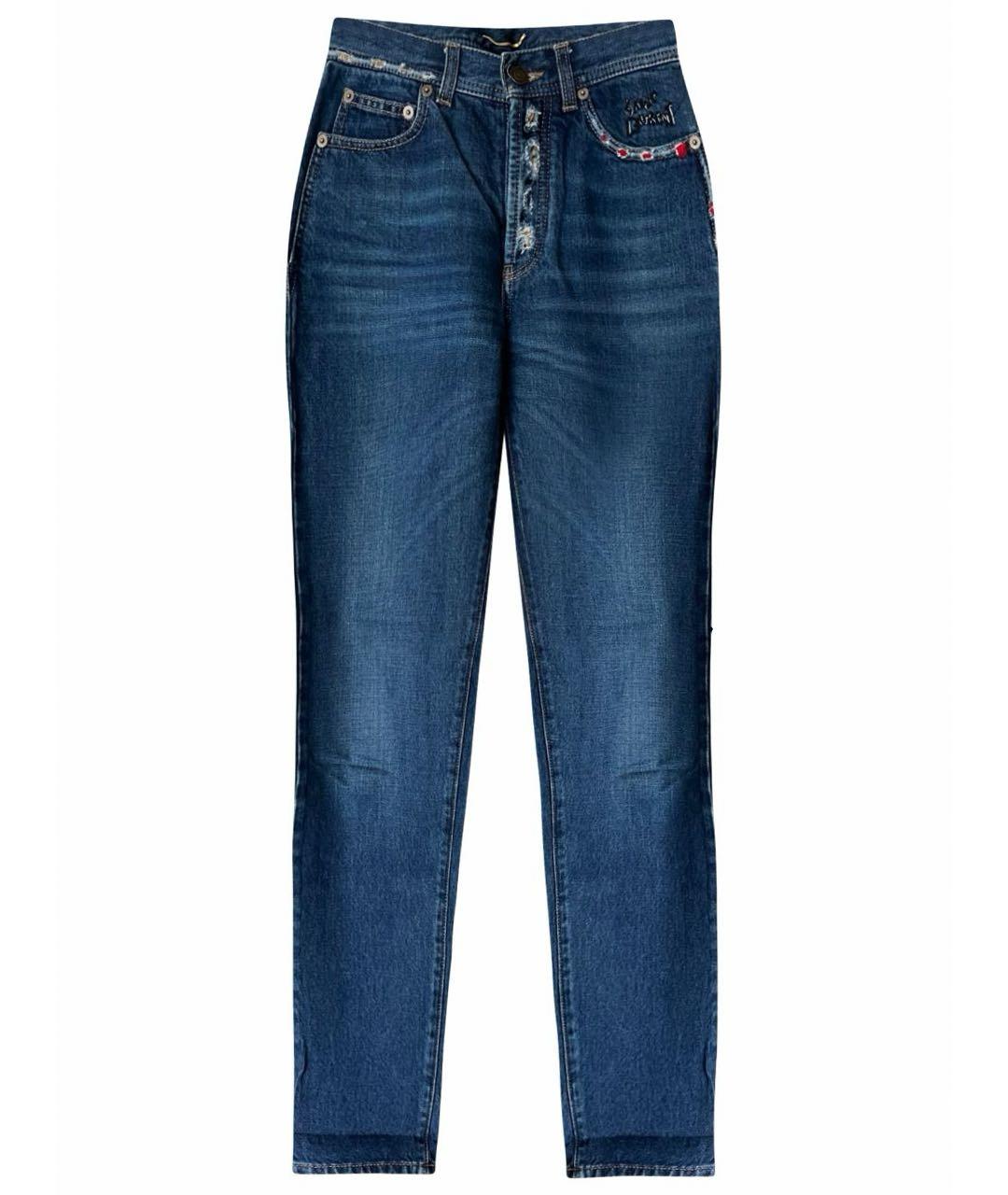 SAINT LAURENT Темно-синие хлопковые прямые джинсы, фото 1