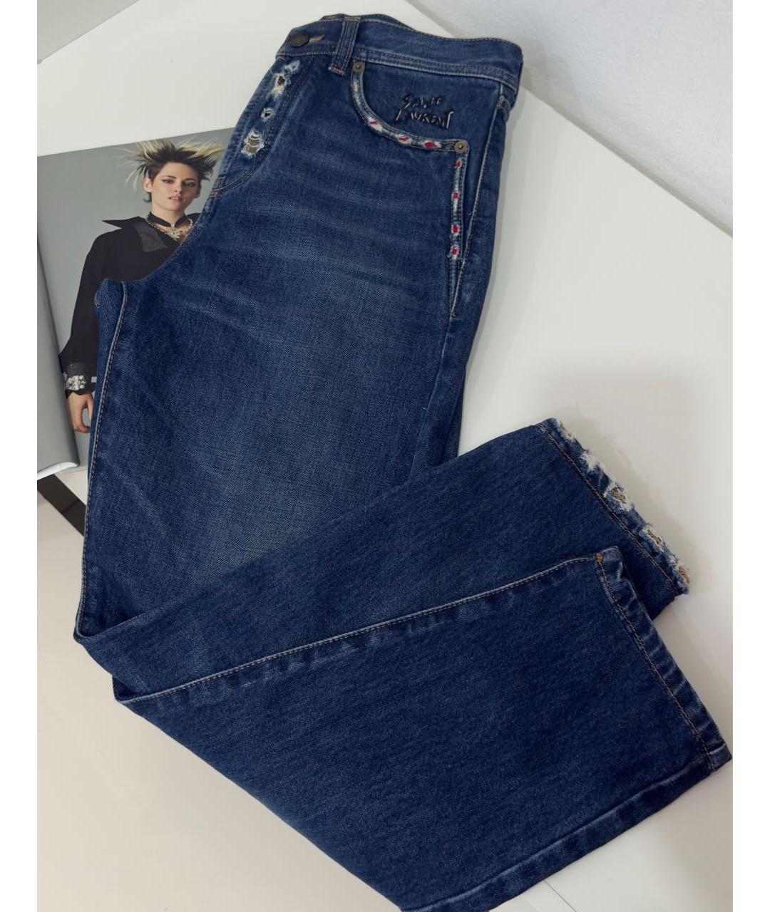 SAINT LAURENT Темно-синие хлопковые прямые джинсы, фото 3