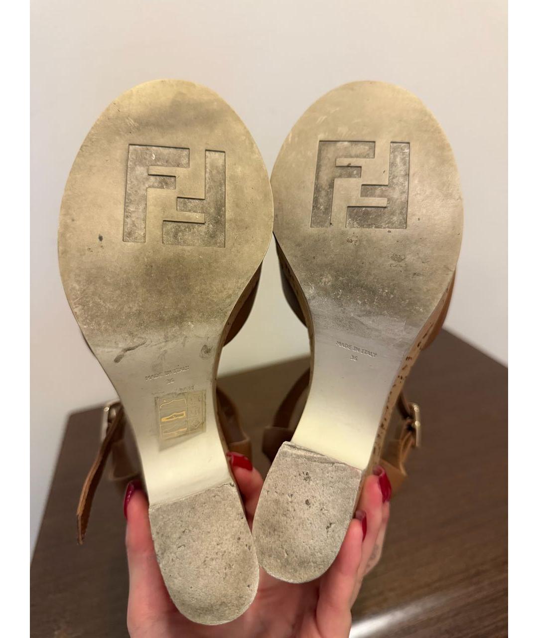 FENDI Коричневые кожаные босоножки, фото 5