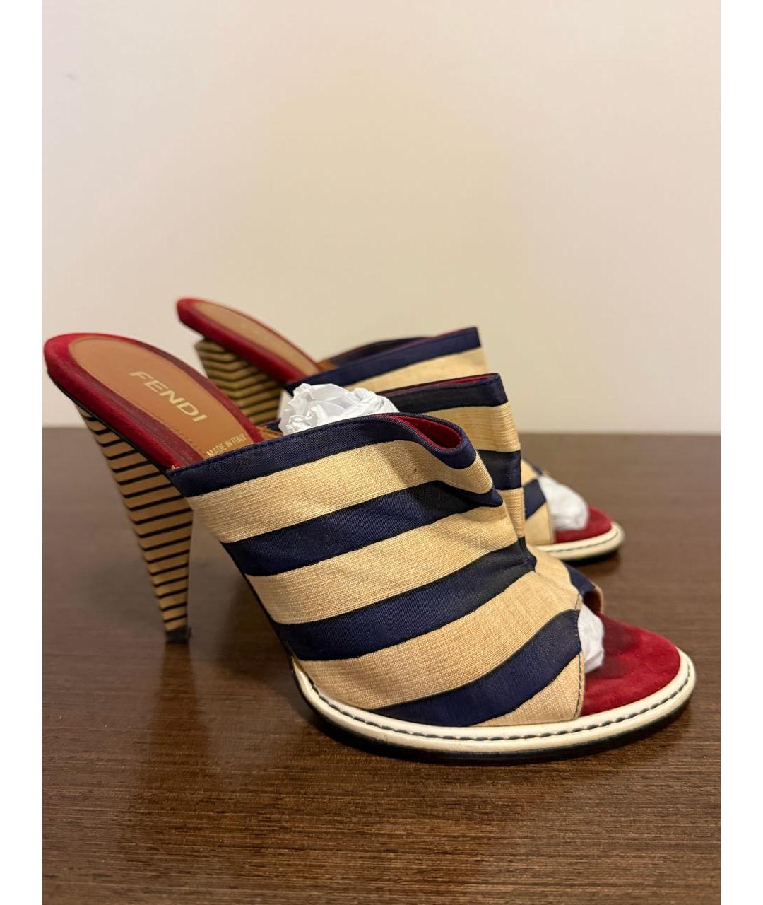 FENDI Мульти текстильные босоножки, фото 6