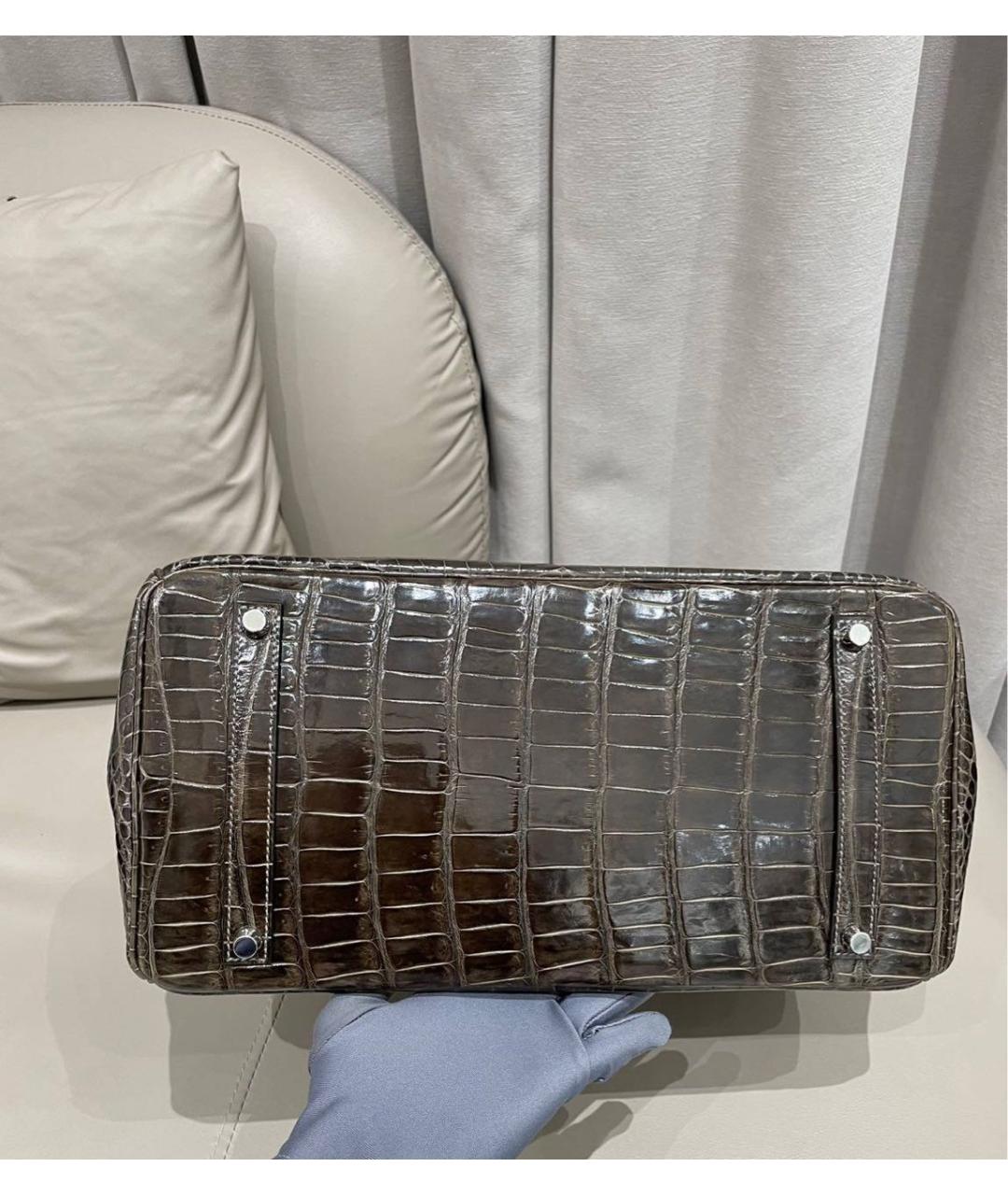 HERMES Серая сумка с короткими ручками из кожи крокодила, фото 3