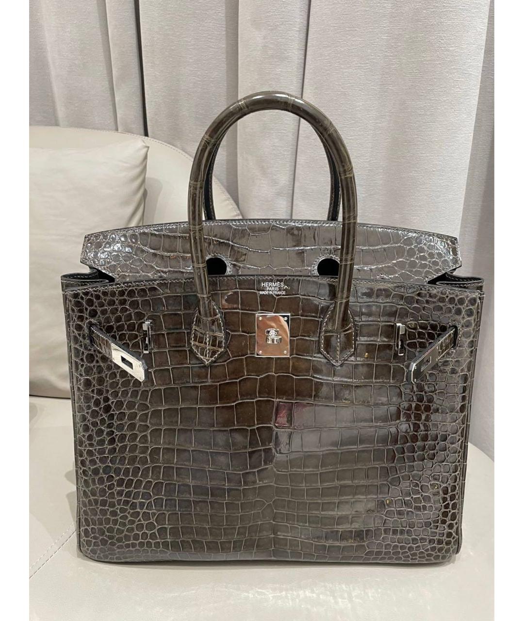 HERMES Серая сумка с короткими ручками из кожи крокодила, фото 8