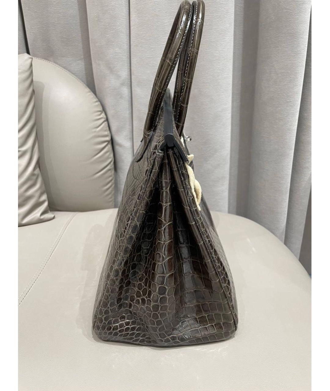 HERMES Серая сумка с короткими ручками из кожи крокодила, фото 4