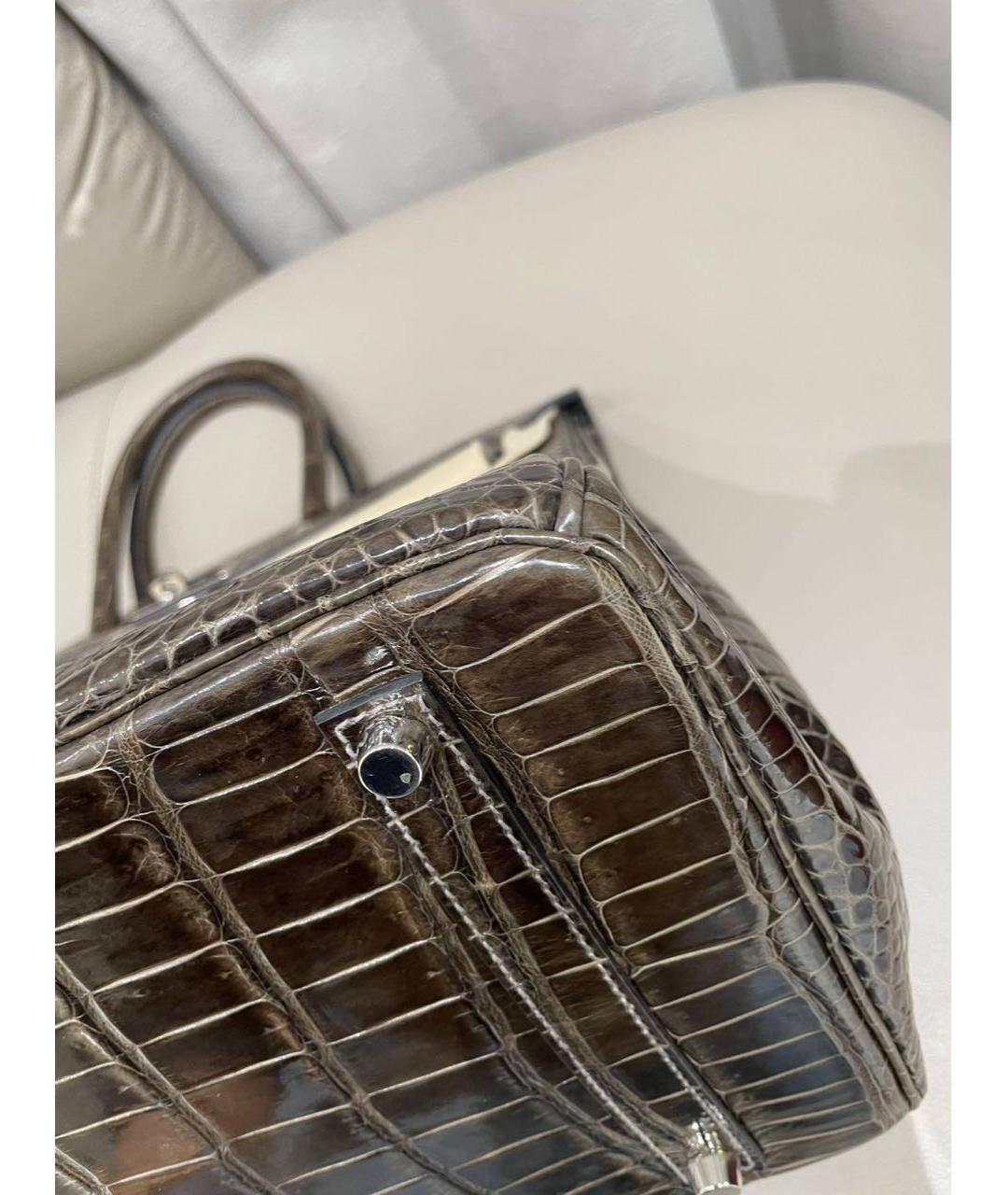 HERMES Серая сумка с короткими ручками из кожи крокодила, фото 5