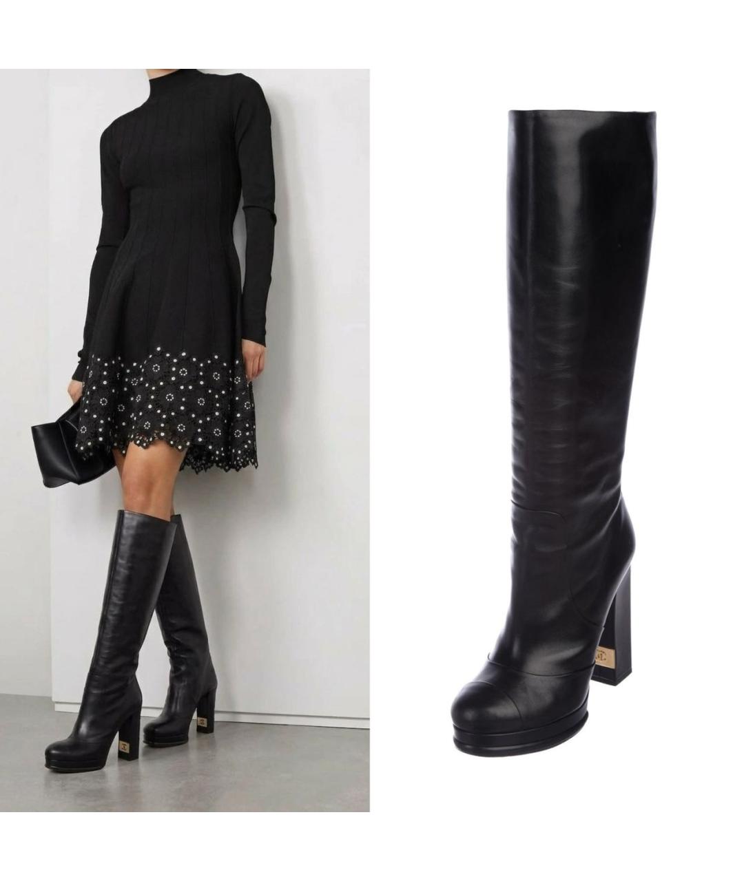 CHANEL Черные кожаные сапоги, фото 2