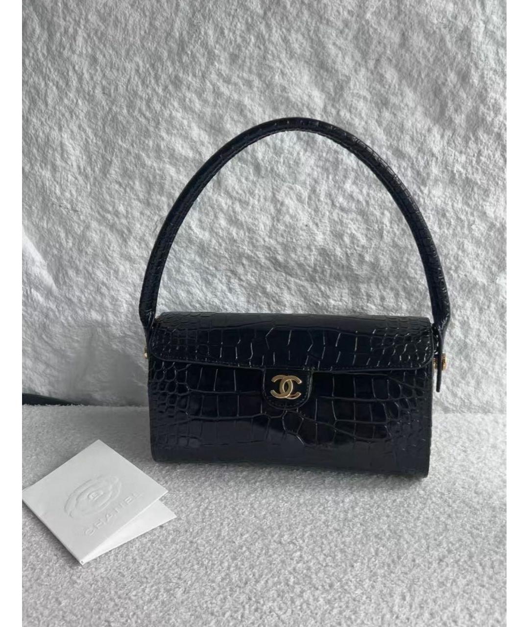 CHANEL Черная кожаная сумка с короткими ручками, фото 6