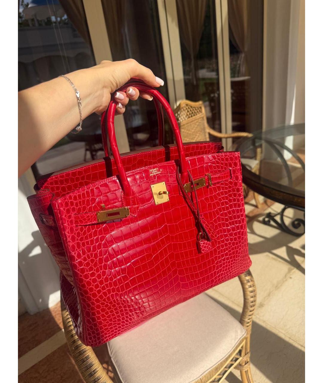 HERMES Фиолетовая сумка с короткими ручками из экзотической кожи, фото 6