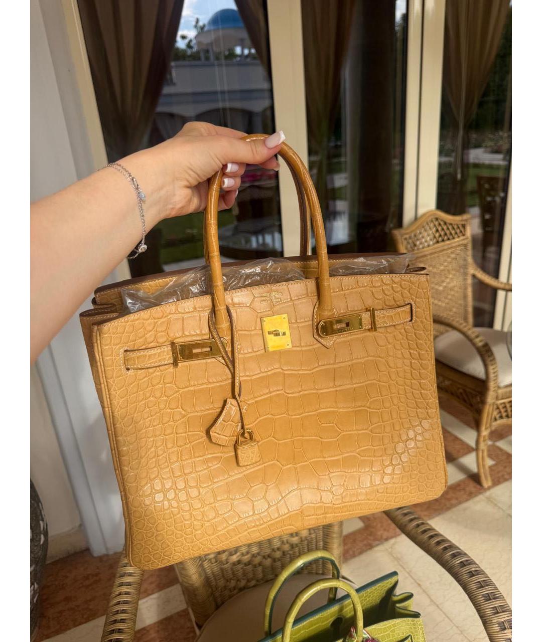 HERMES Фиолетовая сумка с короткими ручками из экзотической кожи, фото 5