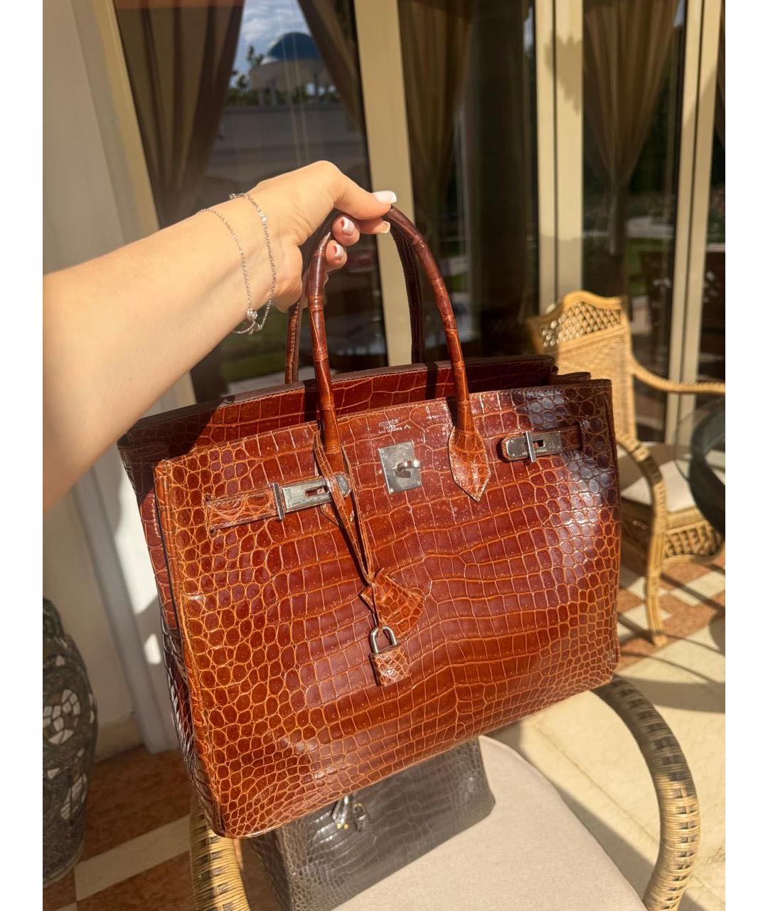 HERMES Фиолетовая сумка с короткими ручками из экзотической кожи, фото 4