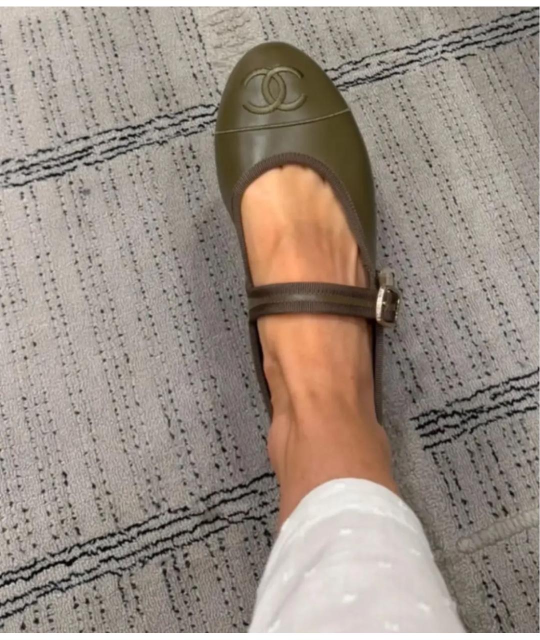 CHANEL Хаки кожаные балетки, фото 2