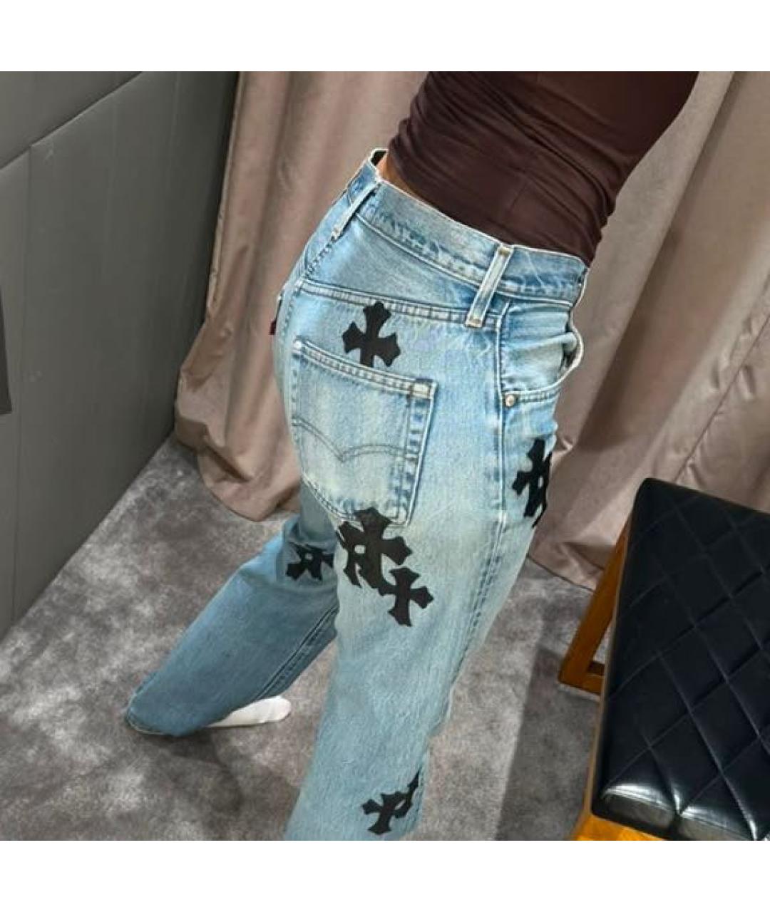 CHROME HEARTS Голубые хлопковые прямые джинсы, фото 4