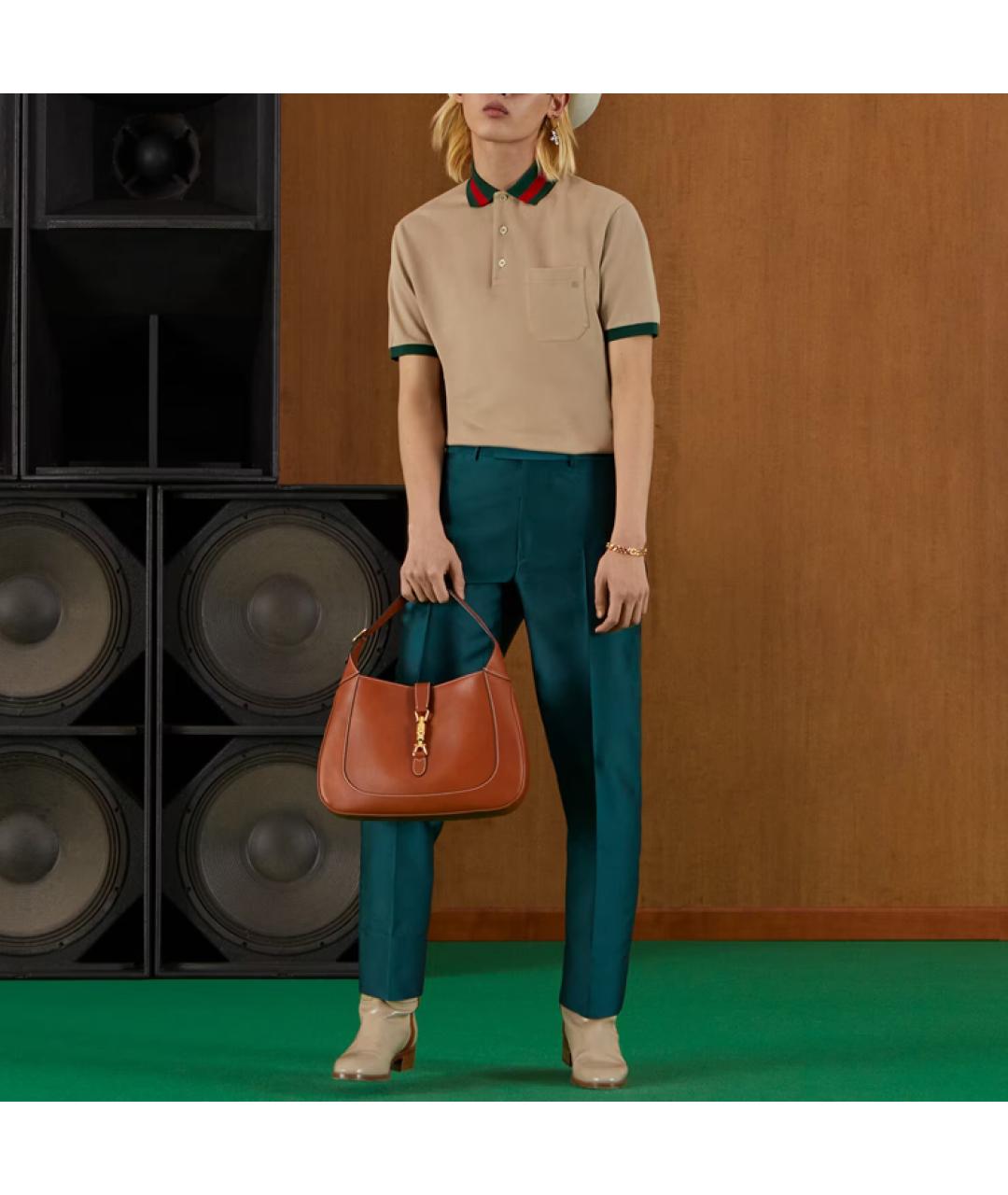GUCCI Бежевое хлопковое поло с коротким рукавом, фото 3
