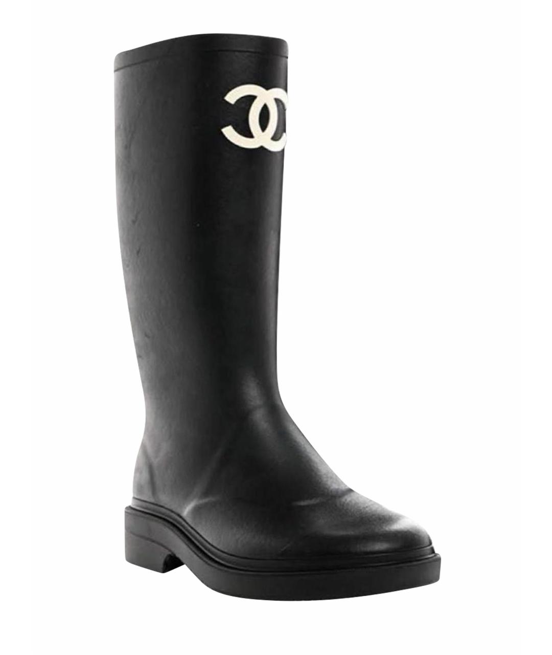 CHANEL Черные резиновые сапоги, фото 1