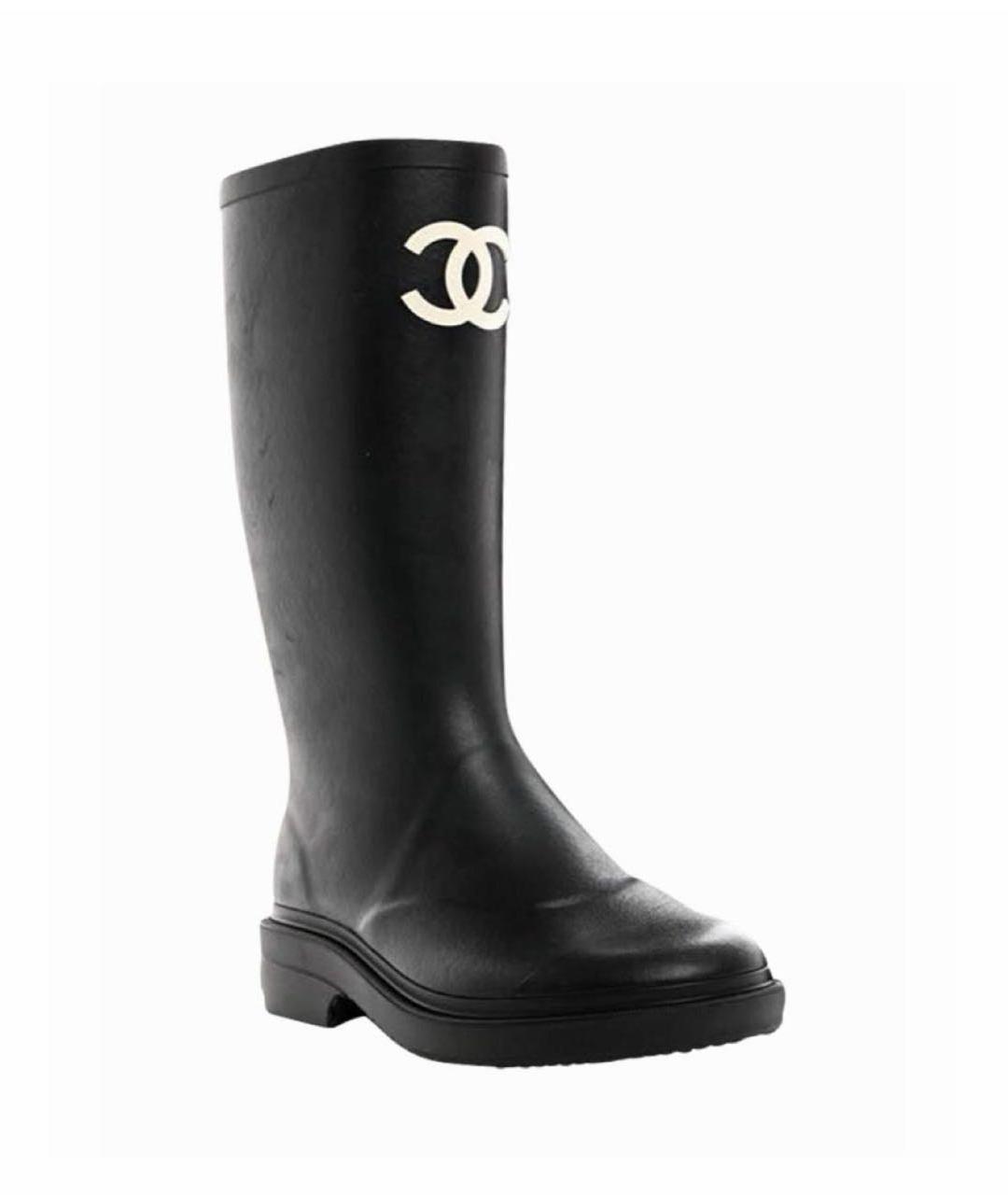 CHANEL Черные резиновые сапоги, фото 2