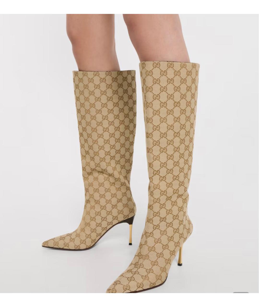 GUCCI Бежевые текстильные сапоги, фото 3