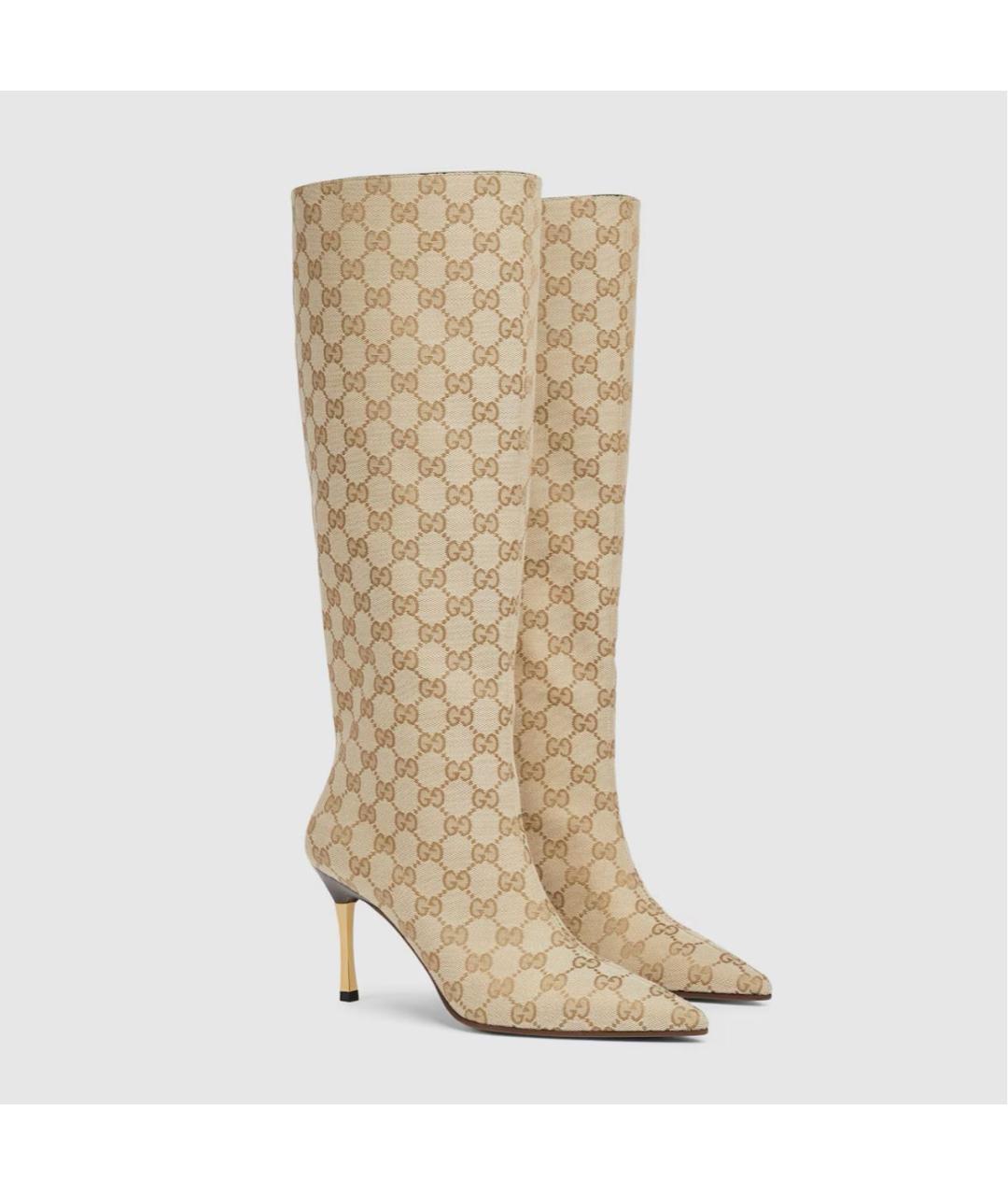 GUCCI Бежевые текстильные сапоги, фото 2