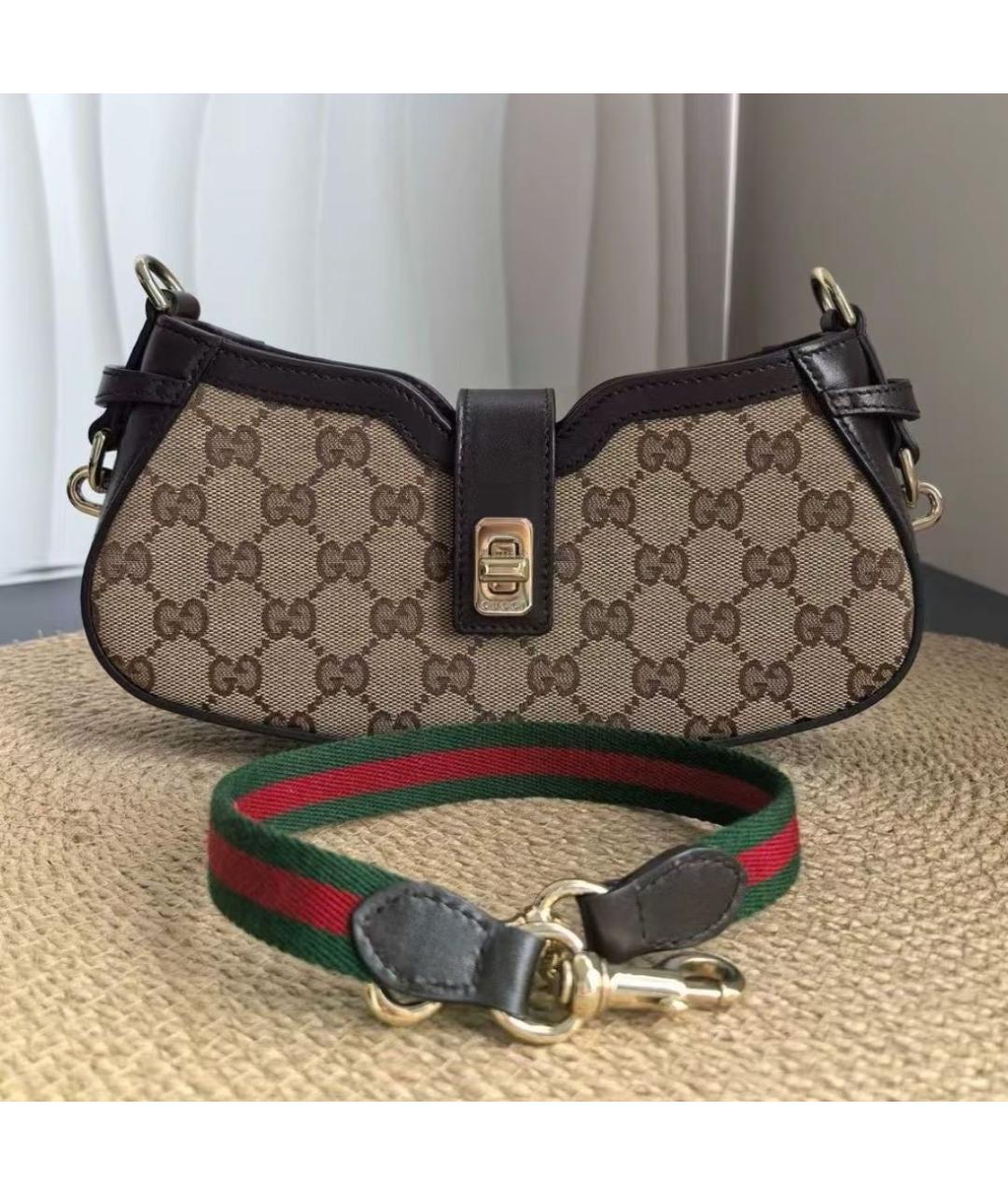 GUCCI Бежевая сумка через плечо из канвы, фото 5