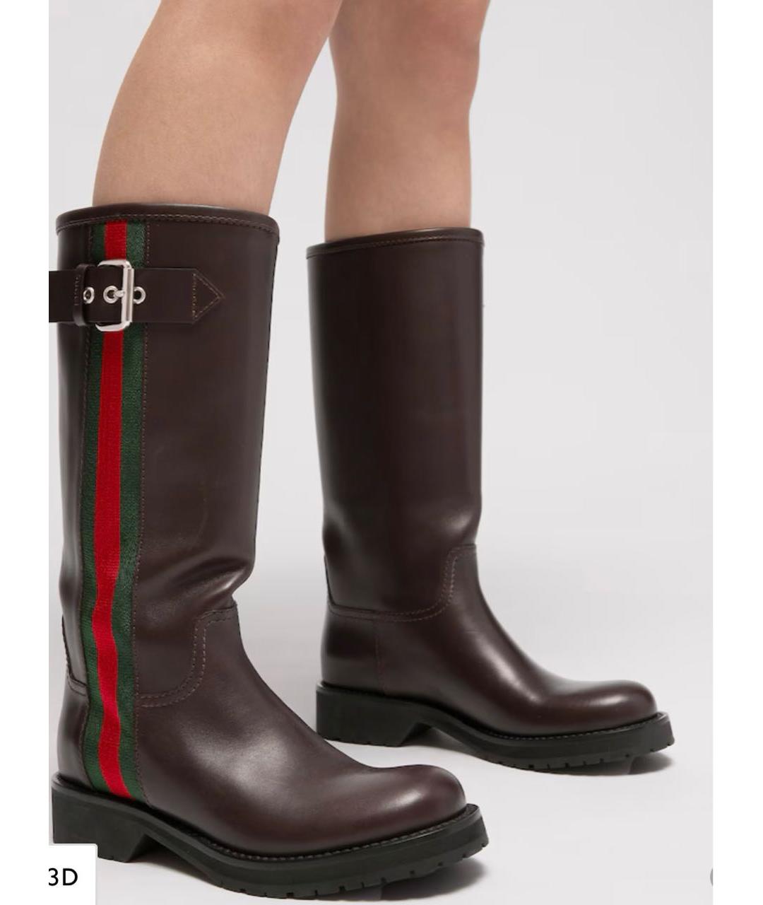 GUCCI Коричневые кожаные сапоги, фото 3
