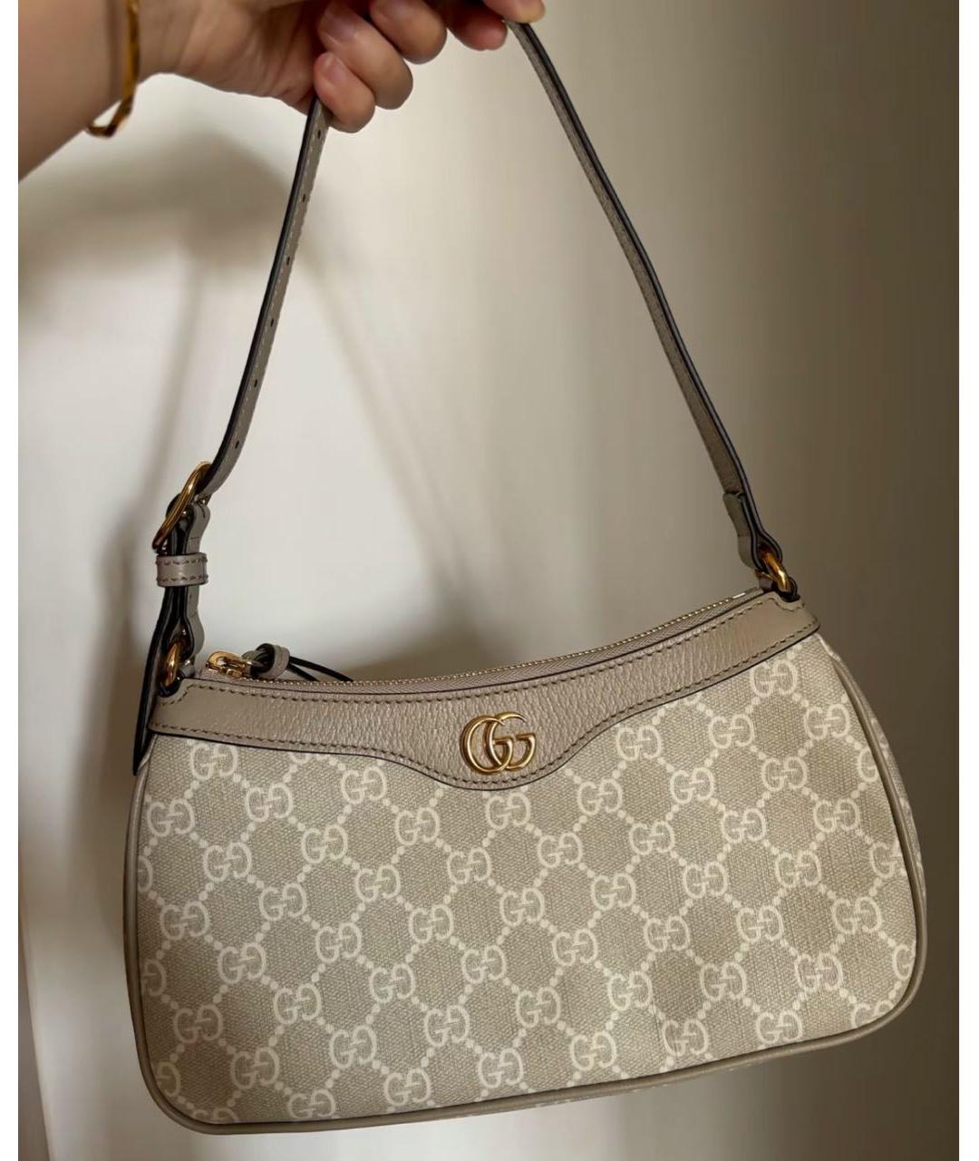GUCCI Бежевая кожаная сумка с короткими ручками, фото 4
