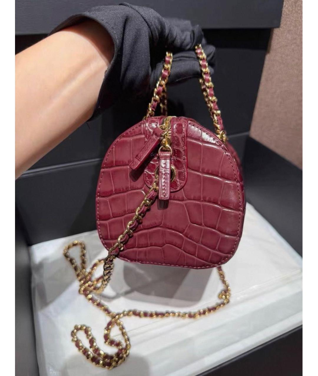 CHANEL Бордовая кожаная сумка с короткими ручками, фото 3