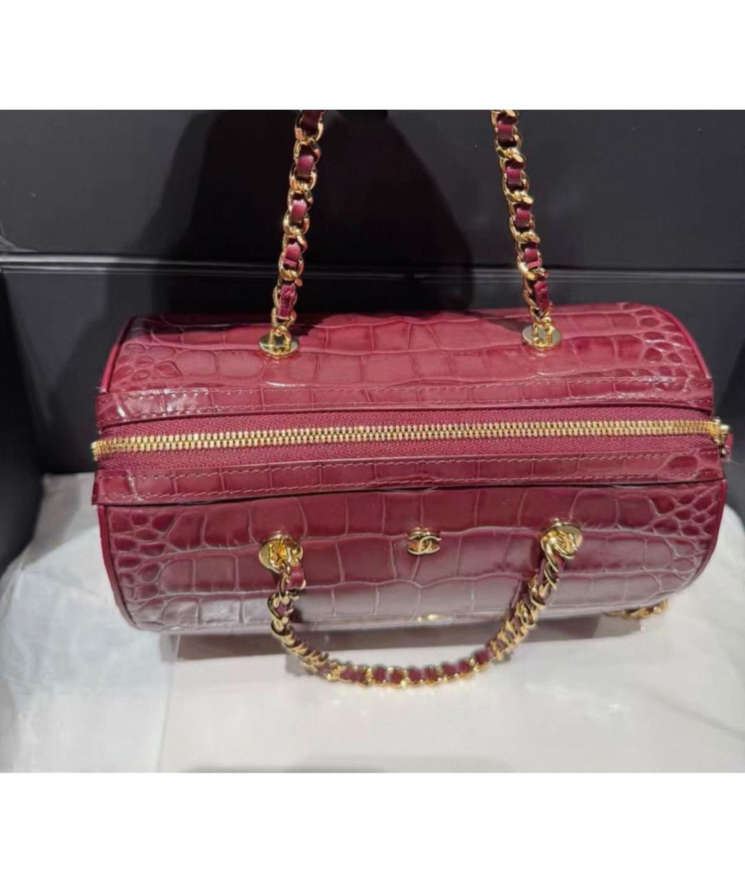 CHANEL Бордовая кожаная сумка с короткими ручками, фото 6
