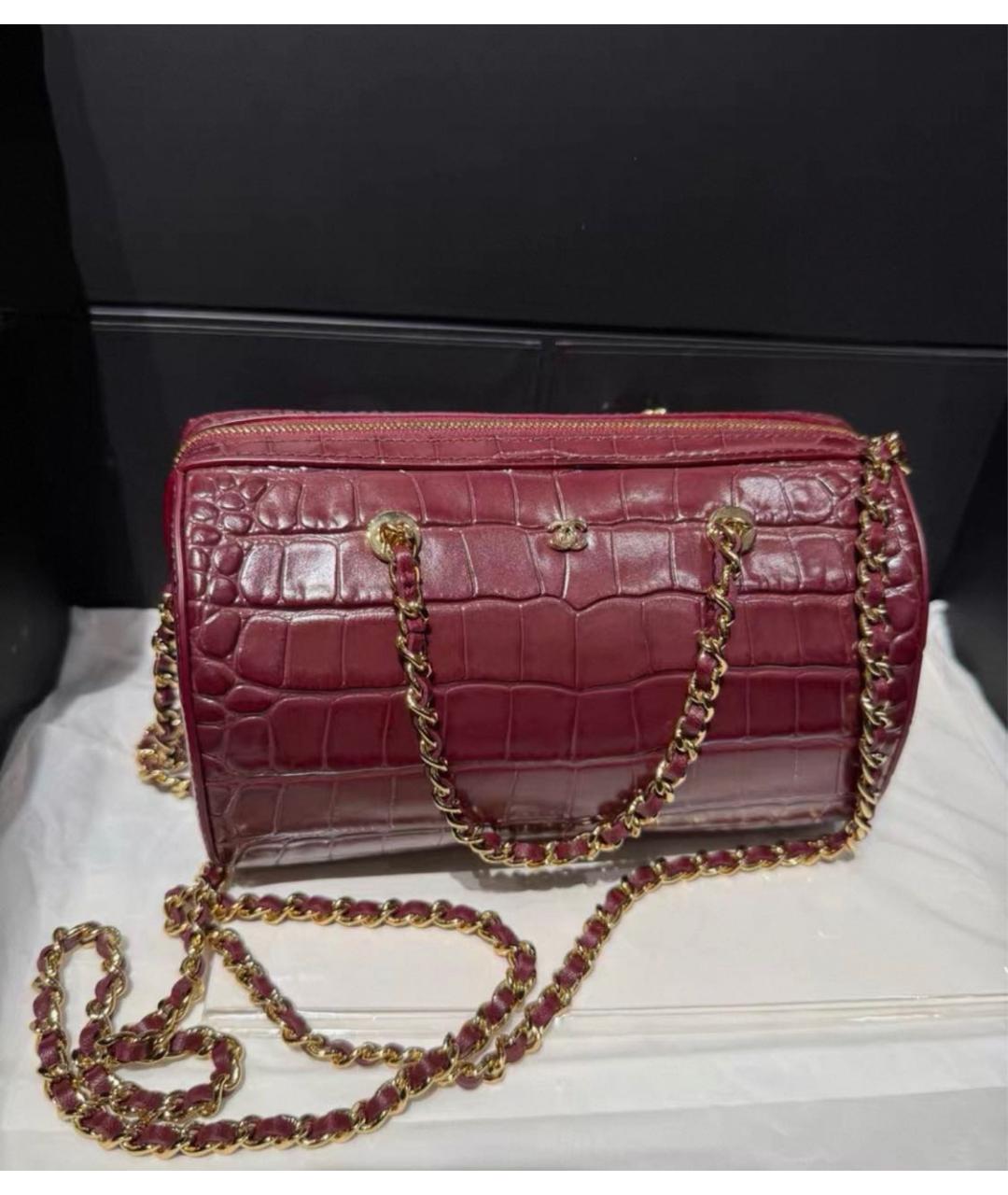 CHANEL Бордовая кожаная сумка с короткими ручками, фото 8