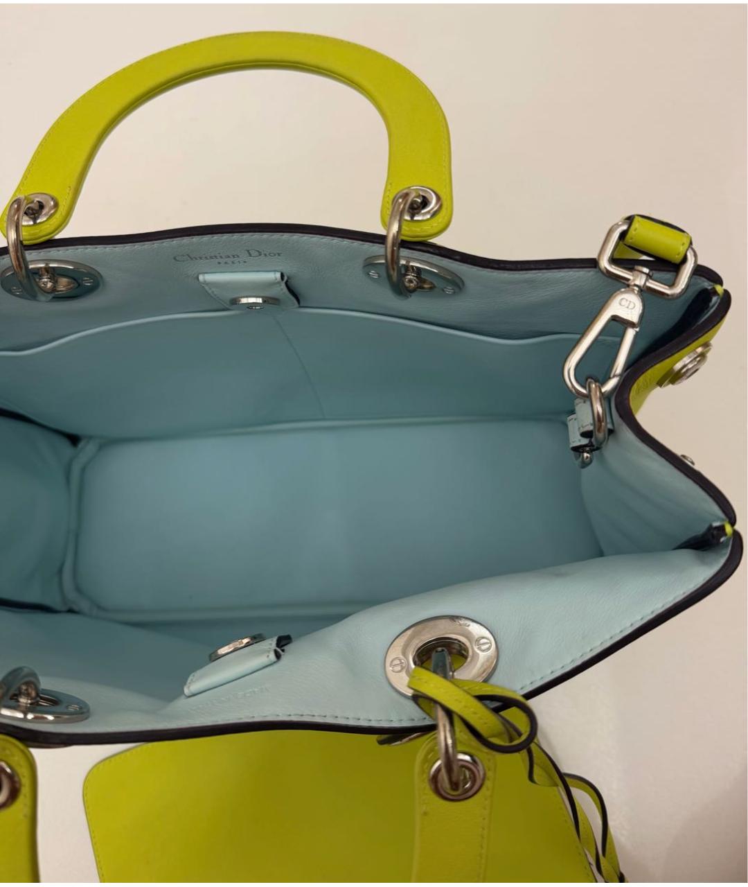 CHRISTIAN DIOR Желтая кожаная сумка с короткими ручками, фото 6