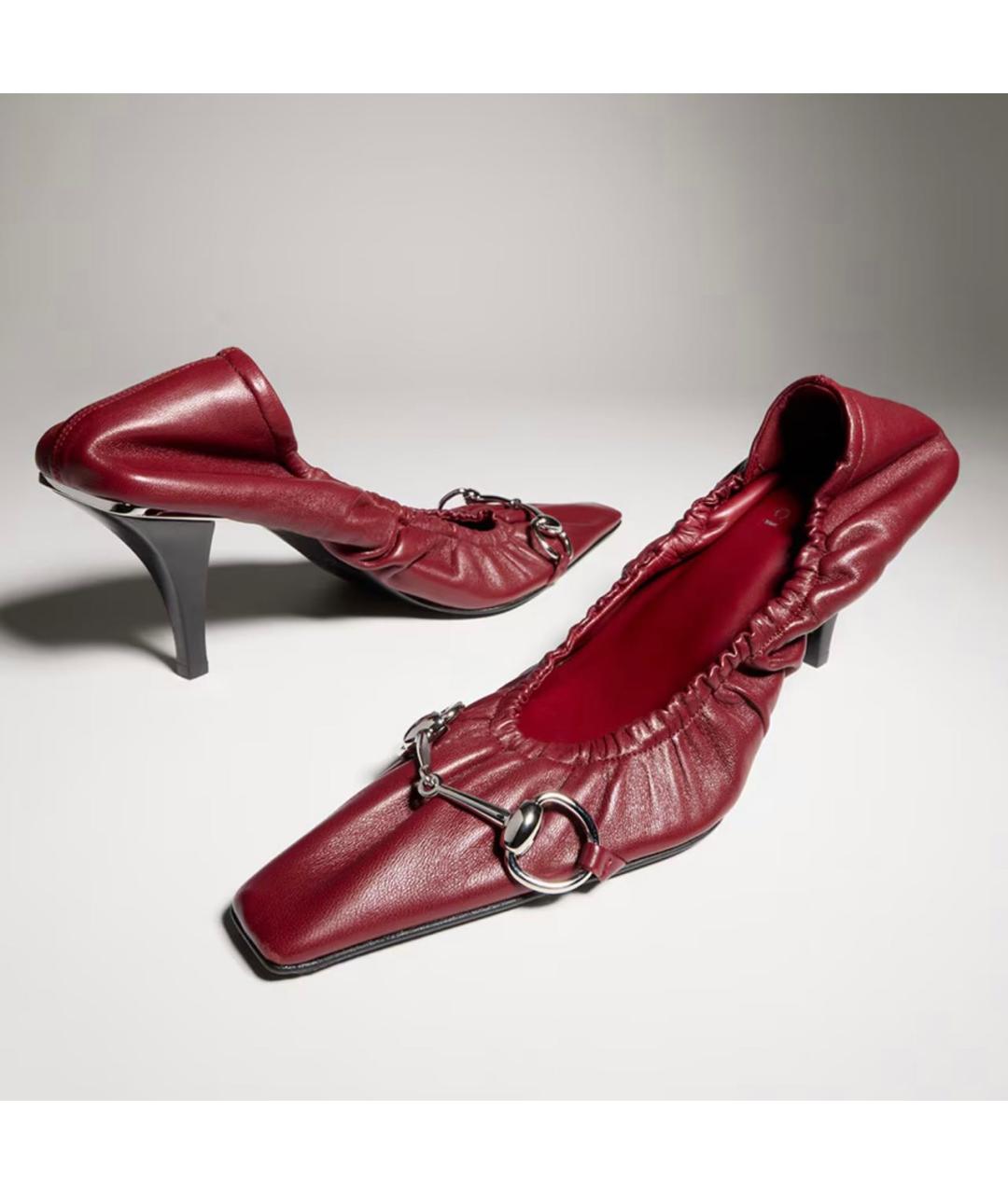 GUCCI Бордовые кожаные туфли, фото 2