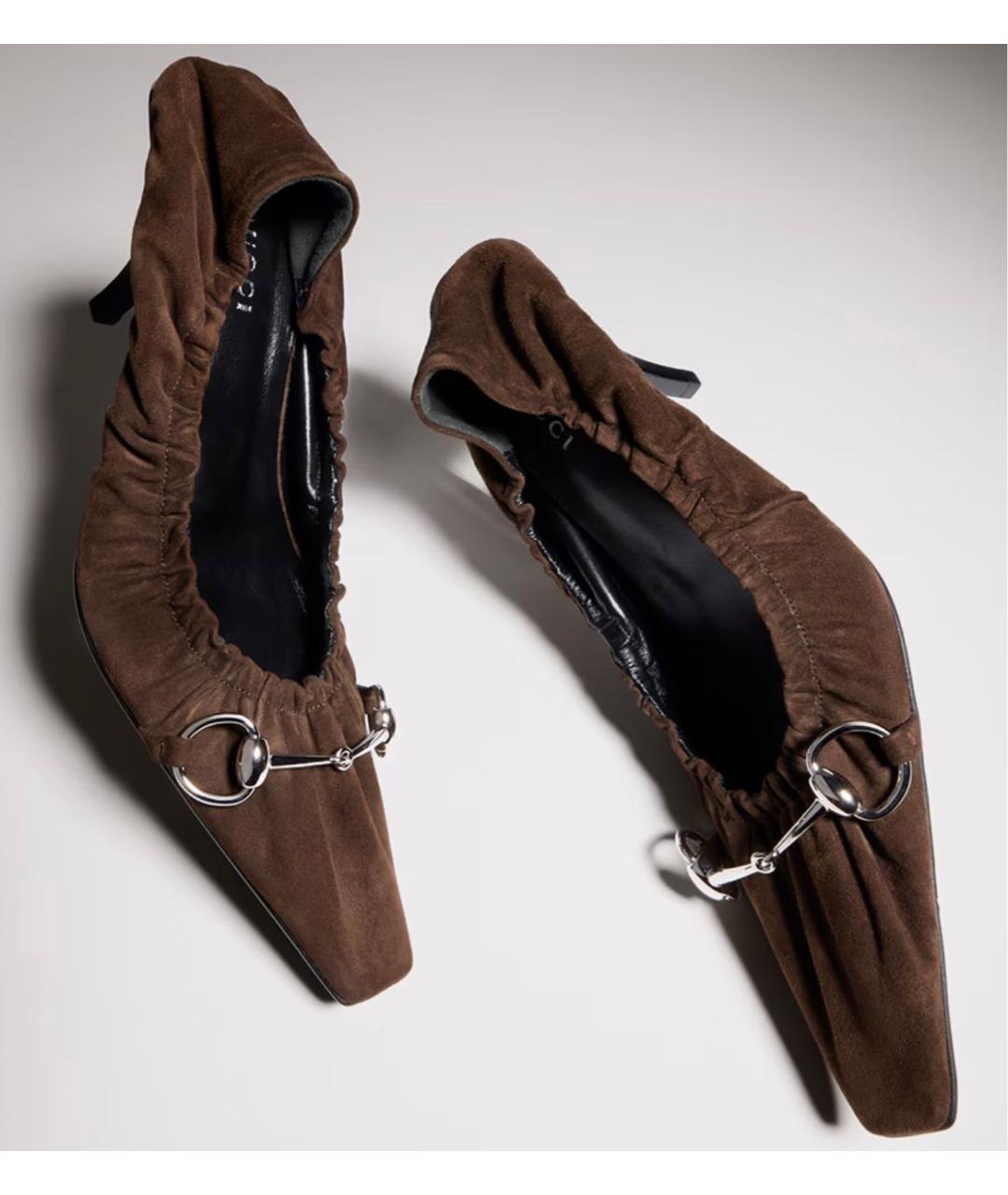 GUCCI Коричневые замшевые туфли, фото 2