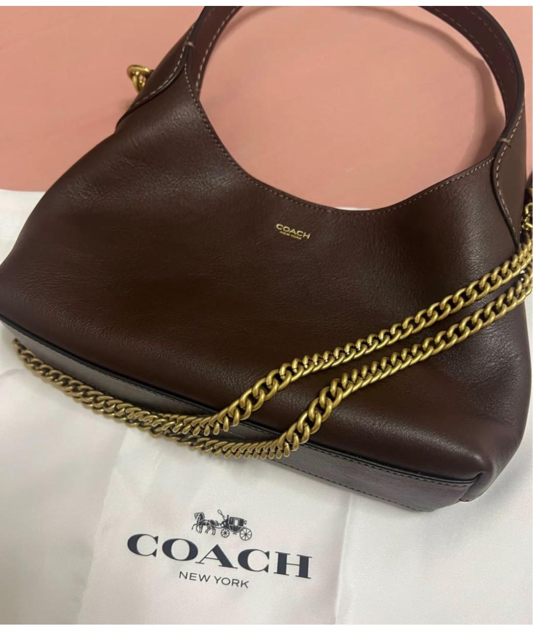 COACH Коричневая кожаная сумка через плечо, фото 6