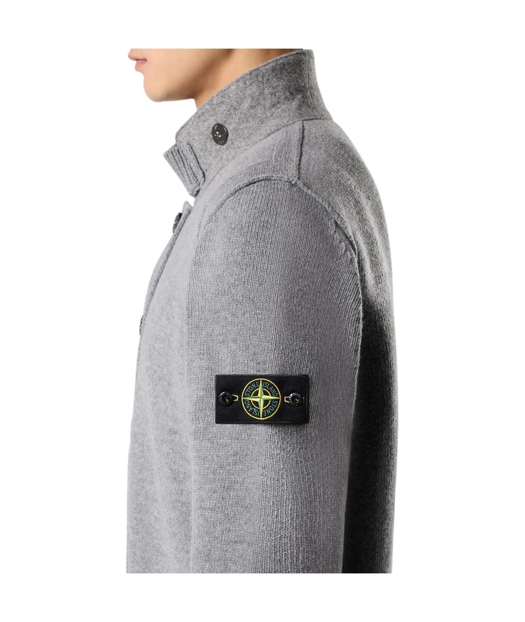 STONE ISLAND Серый шерстяной кардиган, фото 5