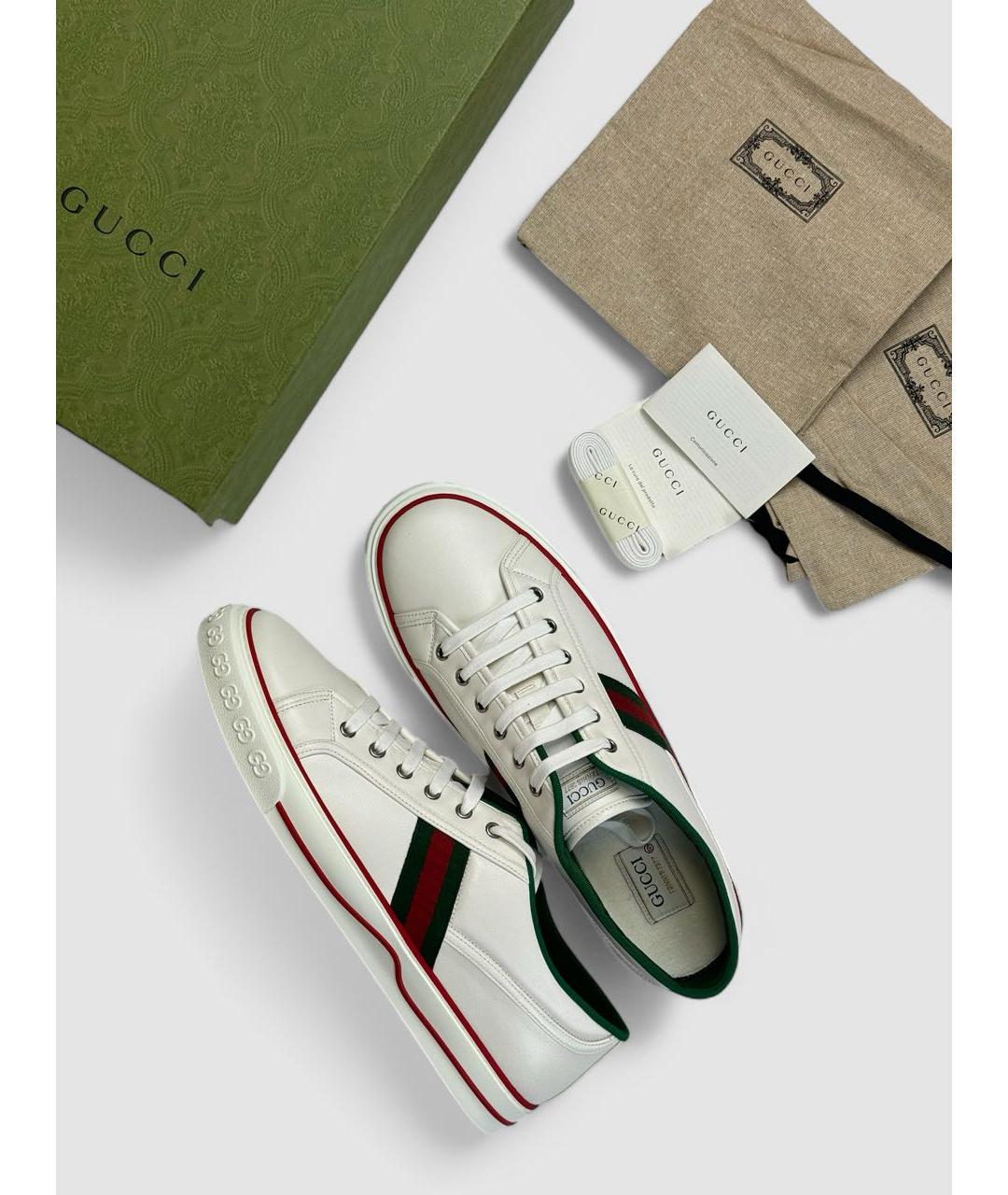 GUCCI Белые кожаные низкие кроссовки / кеды, фото 4