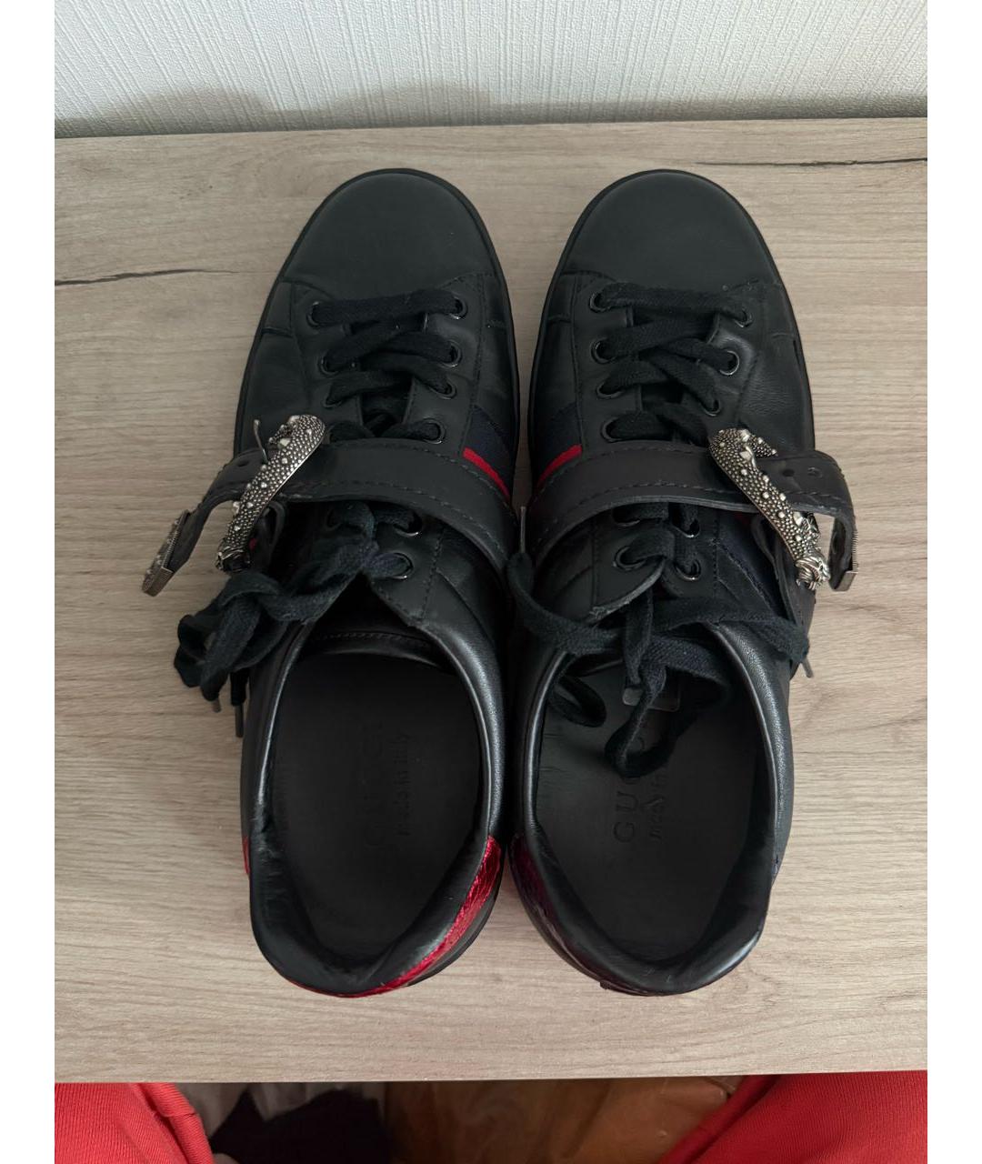 GUCCI Черные кожаные низкие кроссовки / кеды, фото 3