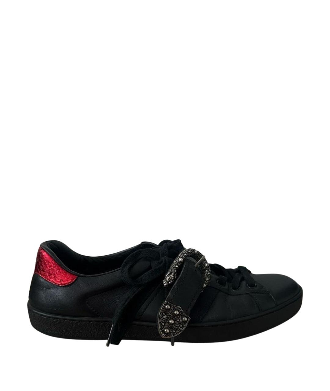 GUCCI Черные кожаные низкие кроссовки / кеды, фото 1