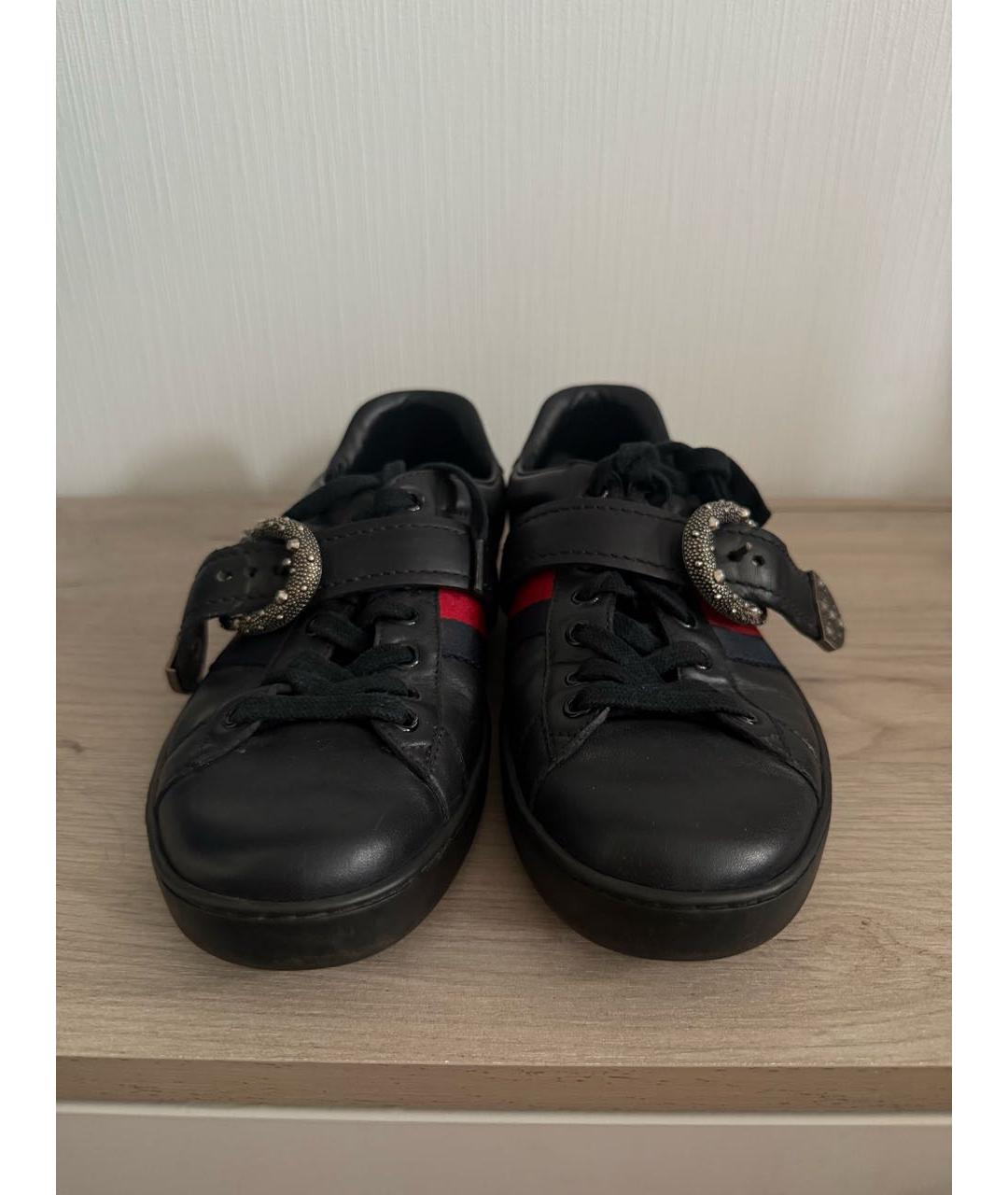 GUCCI Черные кожаные низкие кроссовки / кеды, фото 2