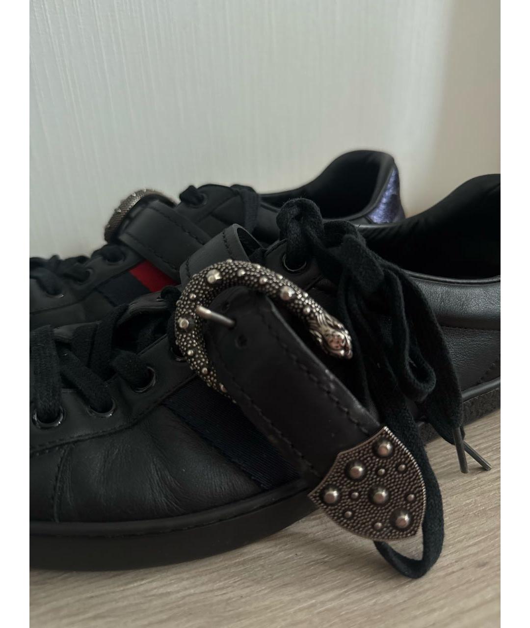 GUCCI Черные кожаные низкие кроссовки / кеды, фото 6