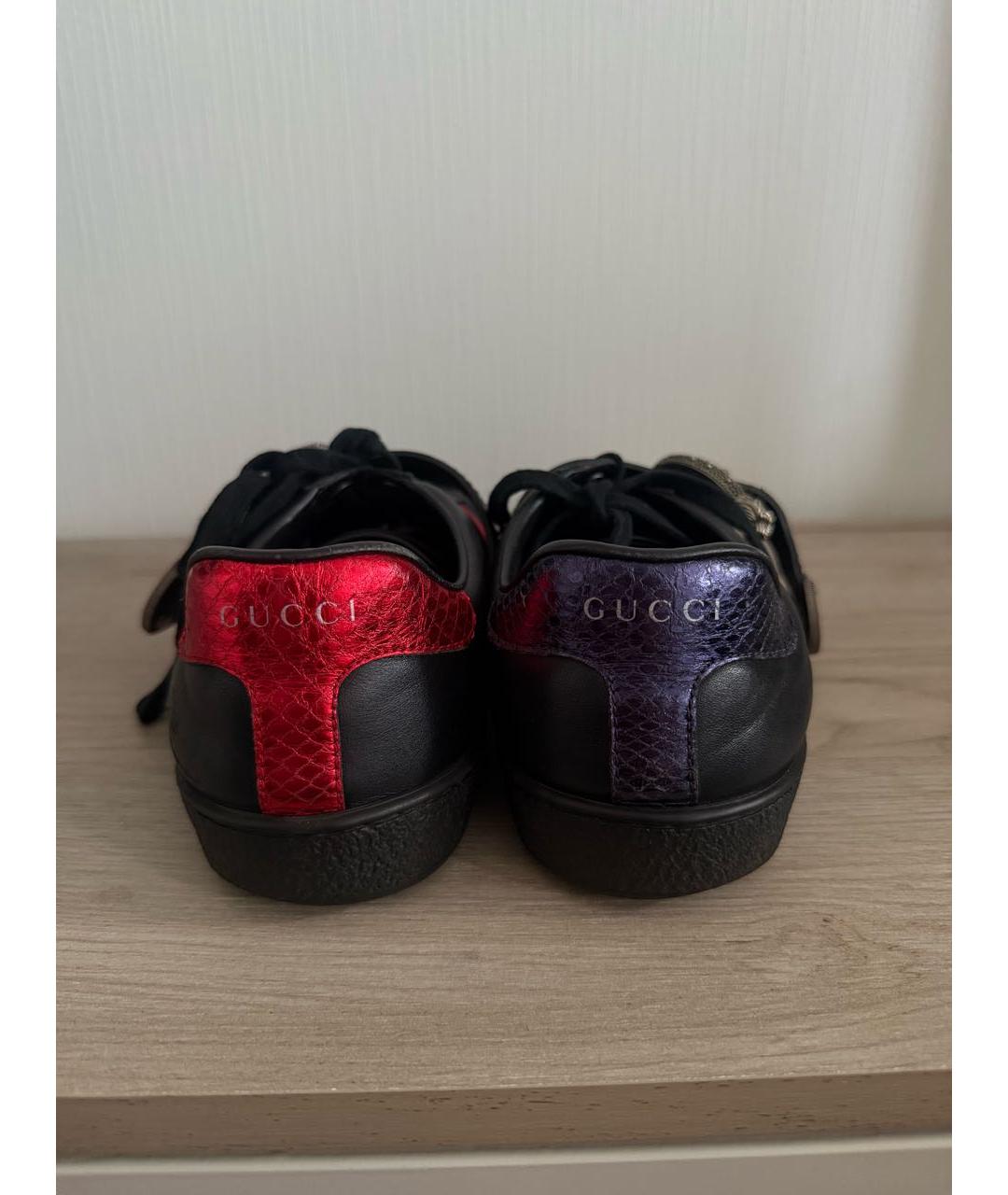 GUCCI Черные кожаные низкие кроссовки / кеды, фото 4