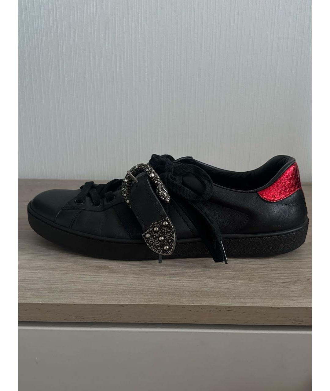 GUCCI Черные кожаные низкие кроссовки / кеды, фото 8