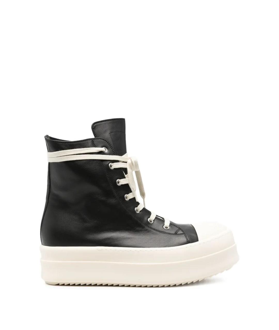 RICK OWENS Черные кожаные высокие кроссовки / кеды, фото 1