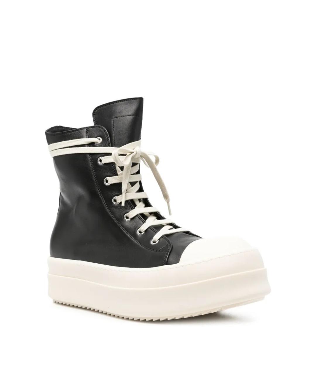 RICK OWENS Черные кожаные высокие кроссовки / кеды, фото 4
