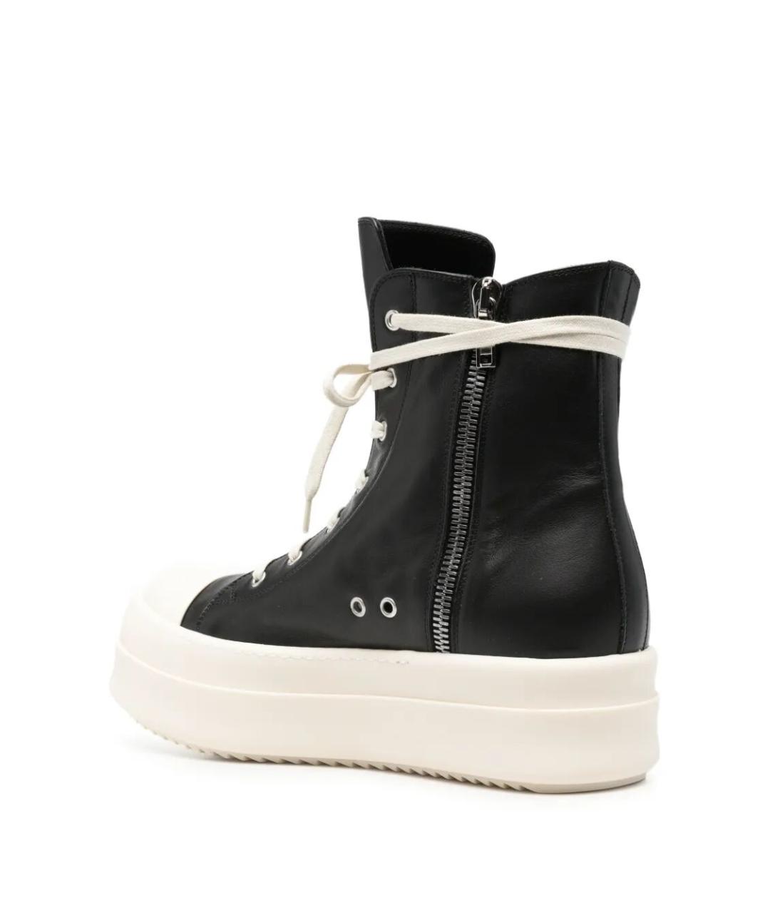 RICK OWENS Черные кожаные высокие кроссовки / кеды, фото 2