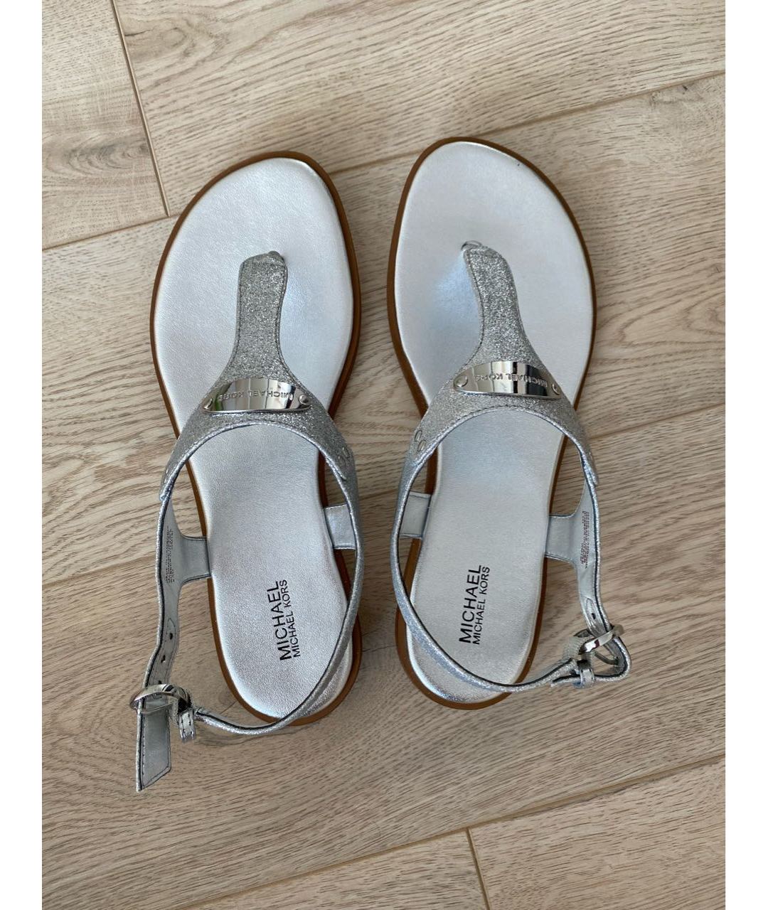 MICHAEL KORS Серебряные кожаные сандалии, фото 3