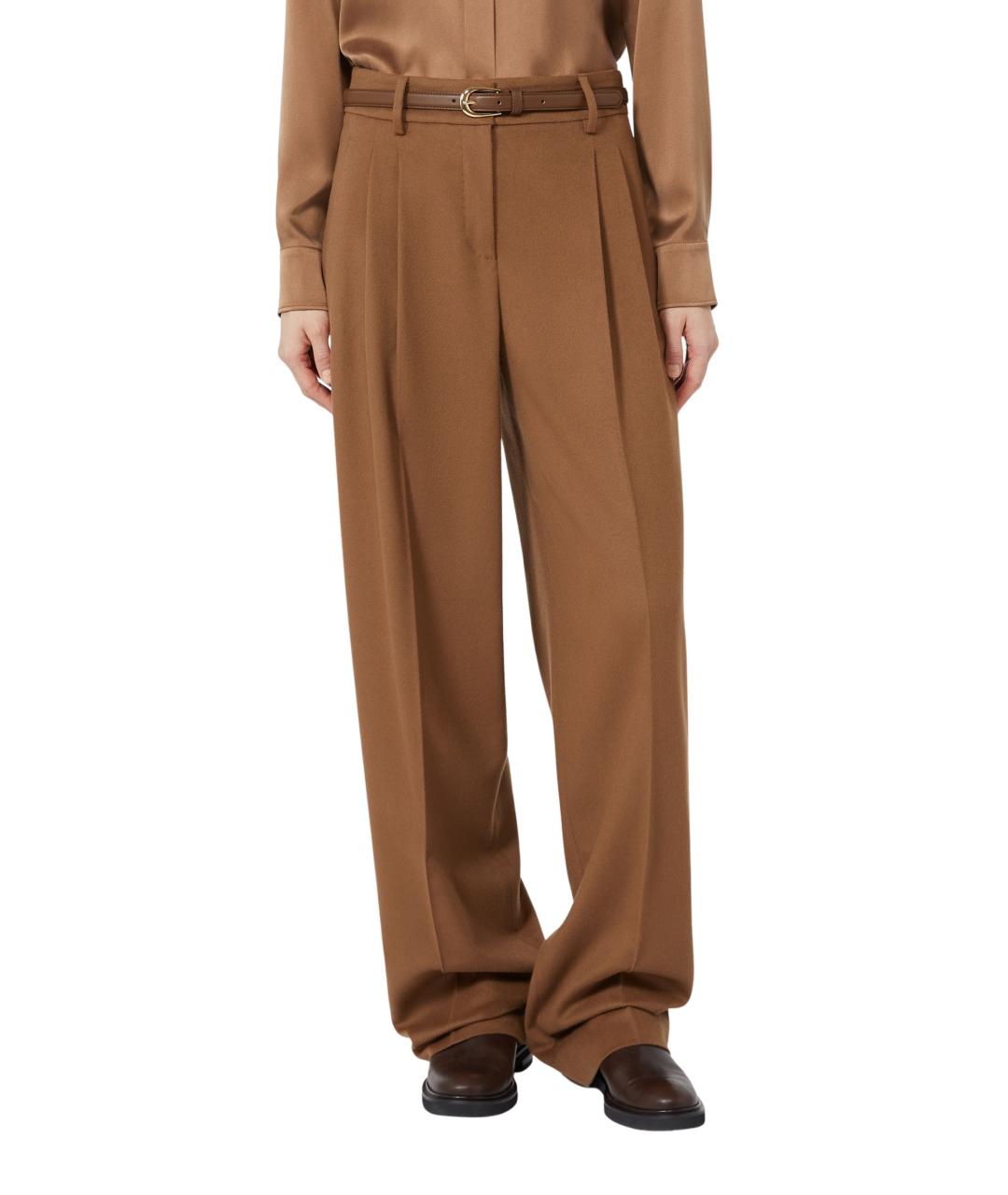 MAX MARA STUDIO Коричневые шерстяные прямые брюки, фото 2
