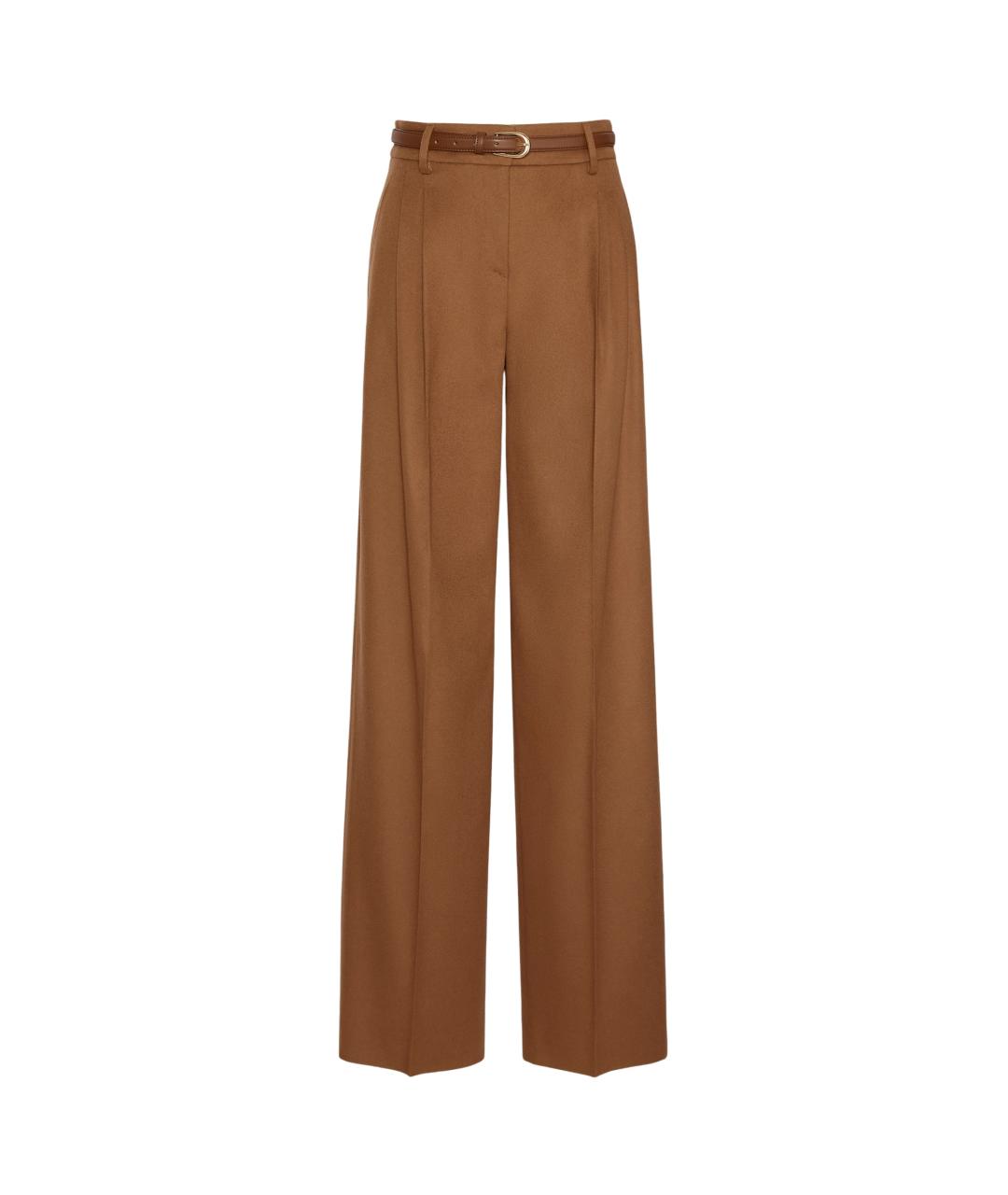 MAX MARA STUDIO Коричневые шерстяные прямые брюки, фото 1